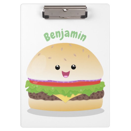 Cute happy kawaii hamburger cartoon klembord (Voorkant)