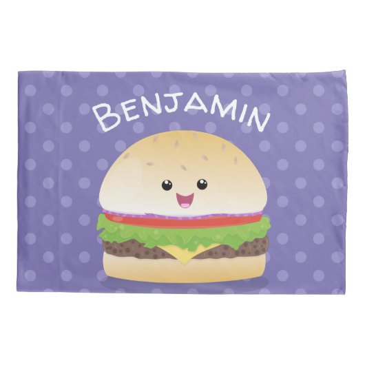 Cute happy kawaii hamburger cartoon kussensloop (Achterkant)