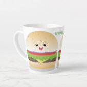 Cute happy kawaii hamburger cartoon latte mok (Linkerhoek)