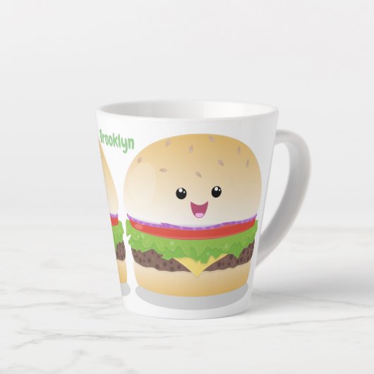 Cute happy kawaii hamburger cartoon latte mok (Rechterhoek)