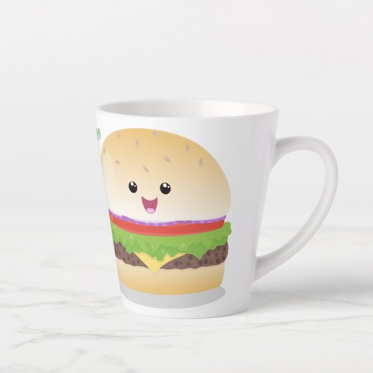 Cute happy kawaii hamburger cartoon latte mok (Rechts)