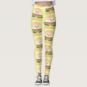 Cute happy kawaii hamburger cartoon leggings