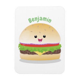 Cute happy kawaii hamburger cartoon magneet