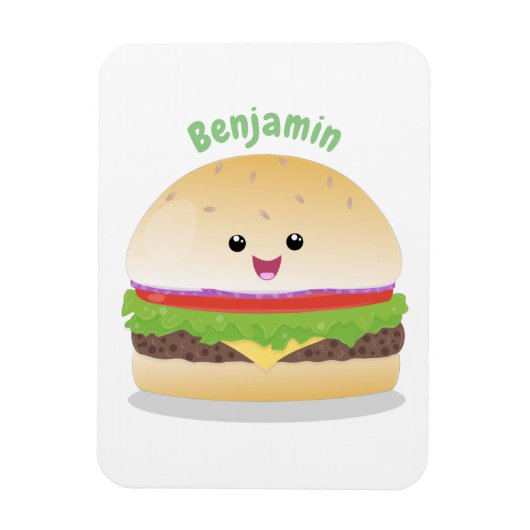 Cute happy kawaii hamburger cartoon magneet (Verticaal)