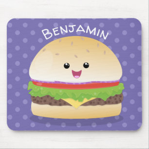 Cute happy kawaii hamburger cartoon muismat