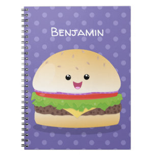 Cute happy kawaii hamburger cartoon notitieboek