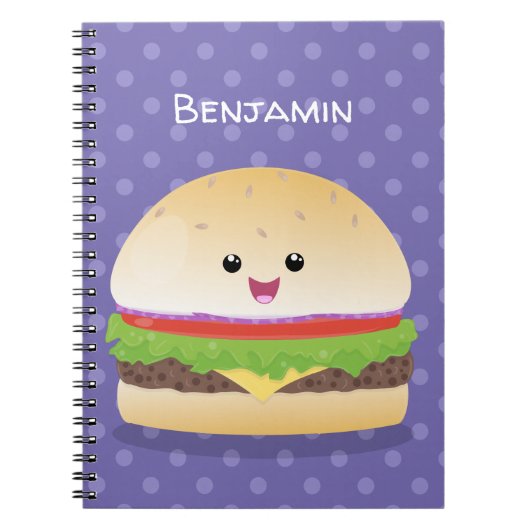 Cute happy kawaii hamburger cartoon notitieboek (Voorkant)