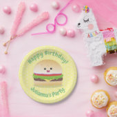 Cute happy kawaii hamburger cartoon papieren bordje (Feest)