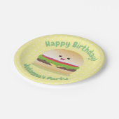 Cute happy kawaii hamburger cartoon papieren bordje (Gekanteld)