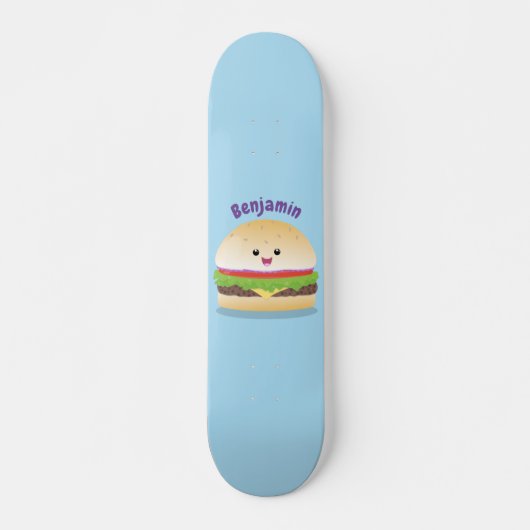 Cute happy kawaii hamburger cartoon persoonlijk skateboard (Voorkant)