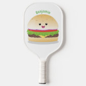Cute happy kawaii hamburger cartoon pickleball paddle (Achterkant)
