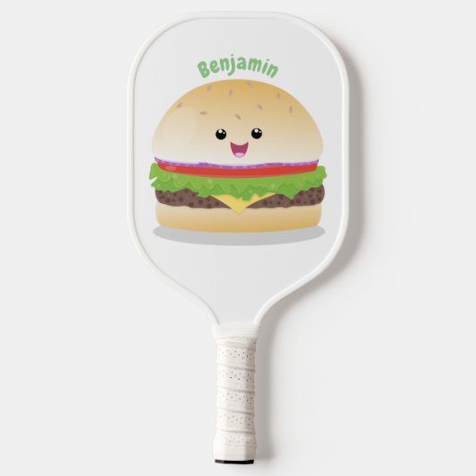 Cute happy kawaii hamburger cartoon pickleball paddle (Achterkant)