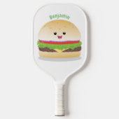 Cute happy kawaii hamburger cartoon pickleball paddle (Voorkant)