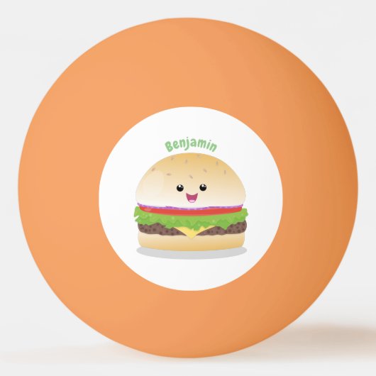 Cute happy kawaii hamburger cartoon pingpongbal (Voorkant)