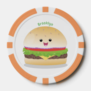Cute happy kawaii hamburger cartoon poker chips
