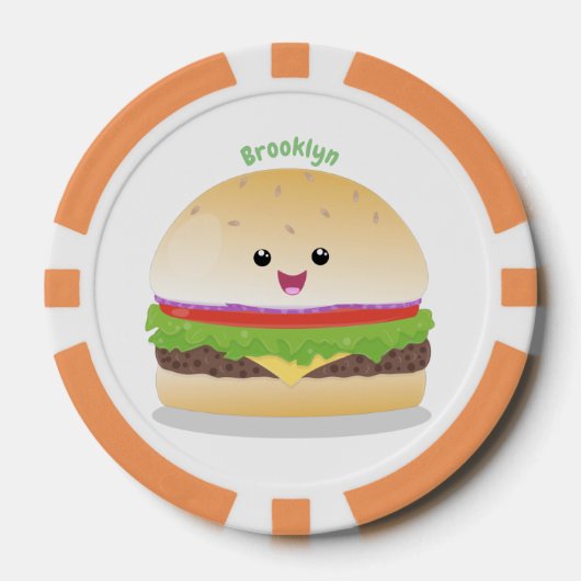 Cute happy kawaii hamburger cartoon poker chips (Voorkant)