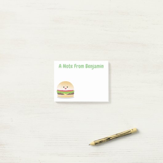 Cute happy kawaii hamburger cartoon post-it® notes (Op bureau)