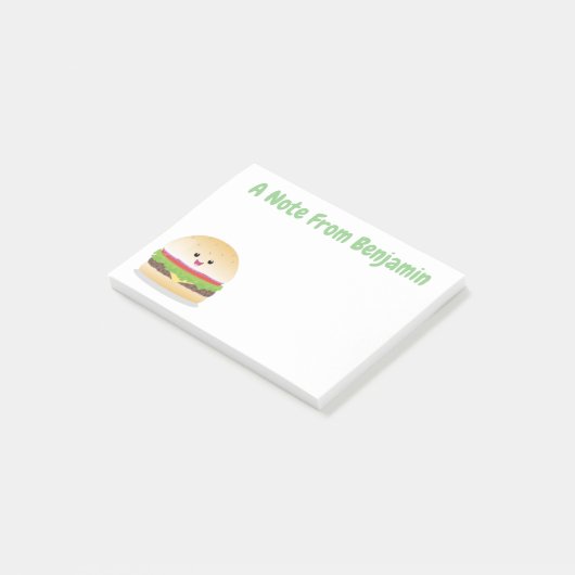 Cute happy kawaii hamburger cartoon post-it® notes (Schuin)