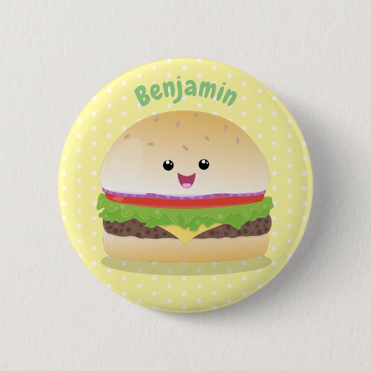 Cute happy kawaii hamburger cartoon ronde button 5,7 cm (Voorkant)