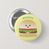 Cute happy kawaii hamburger cartoon ronde button 5,7 cm (Voorkant /achterkant)
