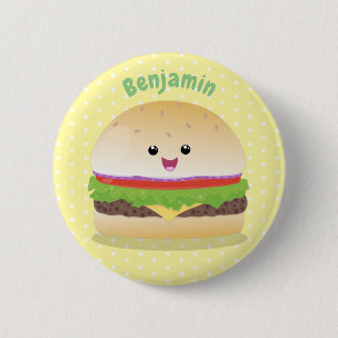 Cute happy kawaii hamburger cartoon ronde button 5,7 cm