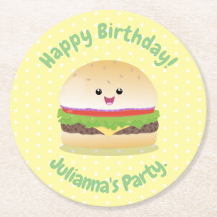 Cute happy kawaii hamburger cartoon ronde kartonnen onderzetter