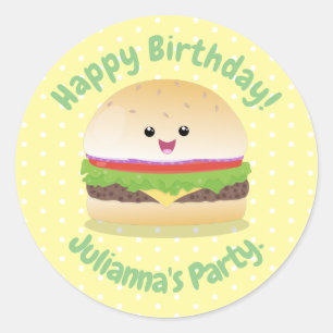 Cute happy kawaii hamburger cartoon ronde sticker