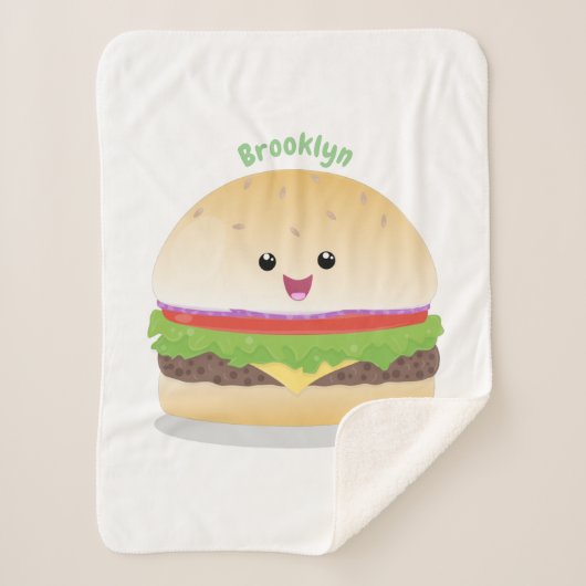 Cute happy kawaii hamburger cartoon sherpa deken (Voorkant)