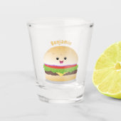 Cute happy kawaii hamburger cartoon shot glas (Voorkant)
