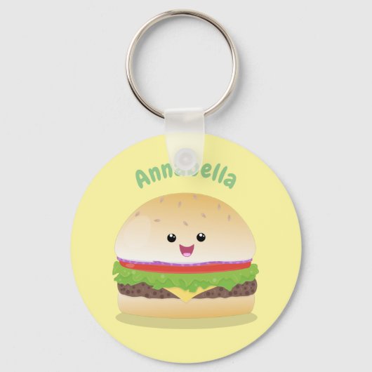 Cute happy kawaii hamburger cartoon sleutelhanger (Voorkant)
