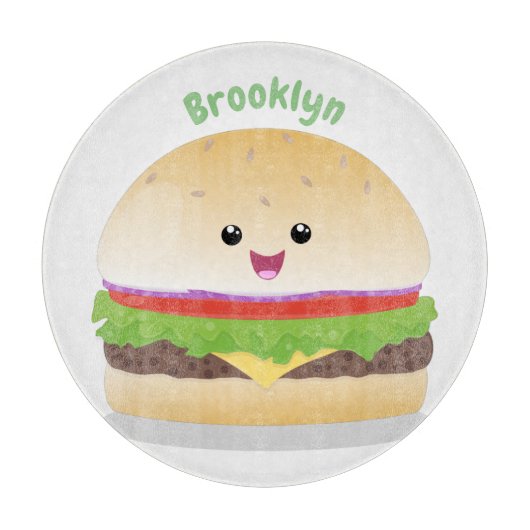 Cute happy kawaii hamburger cartoon snijplank (Voorkant)
