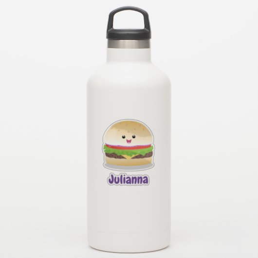 Cute happy kawaii hamburger cartoon sticker (Waterfles)