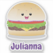 Cute happy kawaii hamburger cartoon sticker (Voorkant)