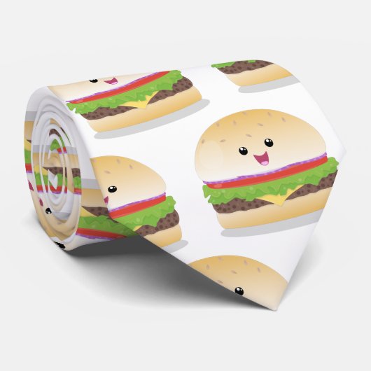 Cute happy kawaii hamburger cartoon stropdas (Opgerold)