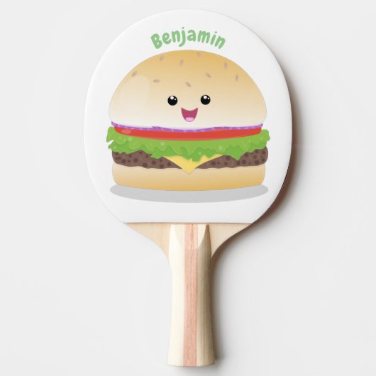Cute happy kawaii hamburger cartoon tafeltennisbatje (Voorkant)