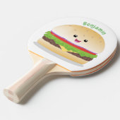 Cute happy kawaii hamburger cartoon tafeltennisbatje (Voorkant Gekanteld)