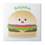 Cute happy kawaii hamburger cartoon tegeltje (Voorkant)