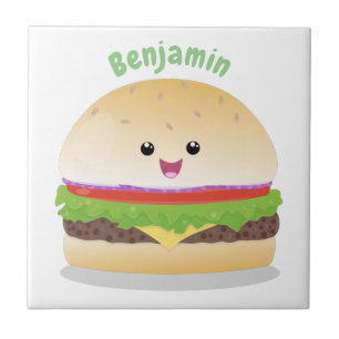 Cute happy kawaii hamburger cartoon tegeltje