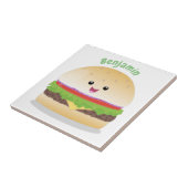 Cute happy kawaii hamburger cartoon tegeltje (Zijkant)