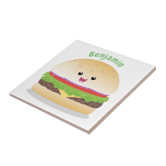 Cute happy kawaii hamburger cartoon tegeltje (Zijkant)