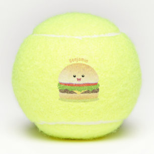 Cute happy kawaii hamburger cartoon tennisballen