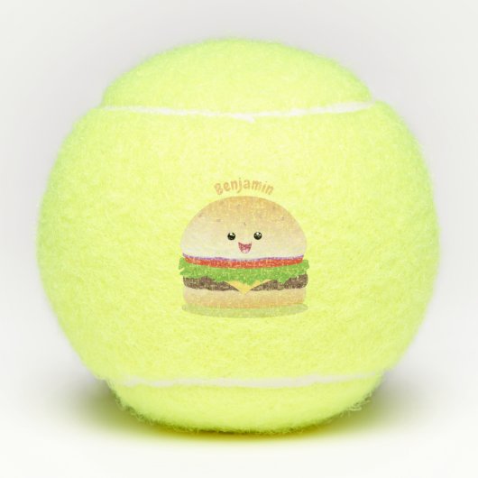Cute happy kawaii hamburger cartoon tennisballen (Voorkant)