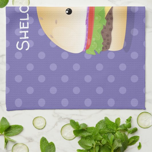 Cute happy kawaii hamburger cartoon theedoek (Gevouwen)