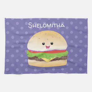Cute happy kawaii hamburger cartoon theedoek