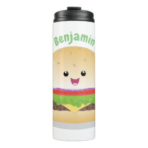 Cute happy kawaii hamburger cartoon thermosbeker