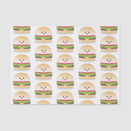 Cute happy kawaii hamburger cartoon tissuepapier (Voorkant)