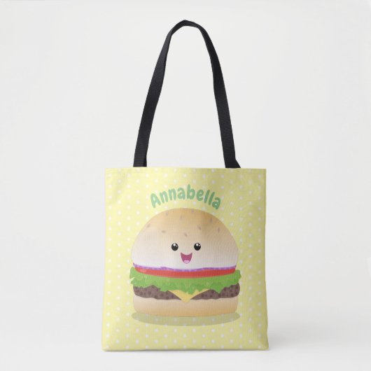Cute happy kawaii hamburger cartoon tote bag (Voorkant)