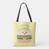 Cute happy kawaii hamburger cartoon tote bag (Achterkant)