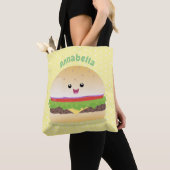 Cute happy kawaii hamburger cartoon tote bag (Dichtbij)