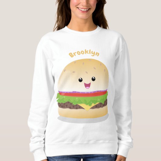 Cute happy kawaii hamburger cartoon trui (Voorkant)